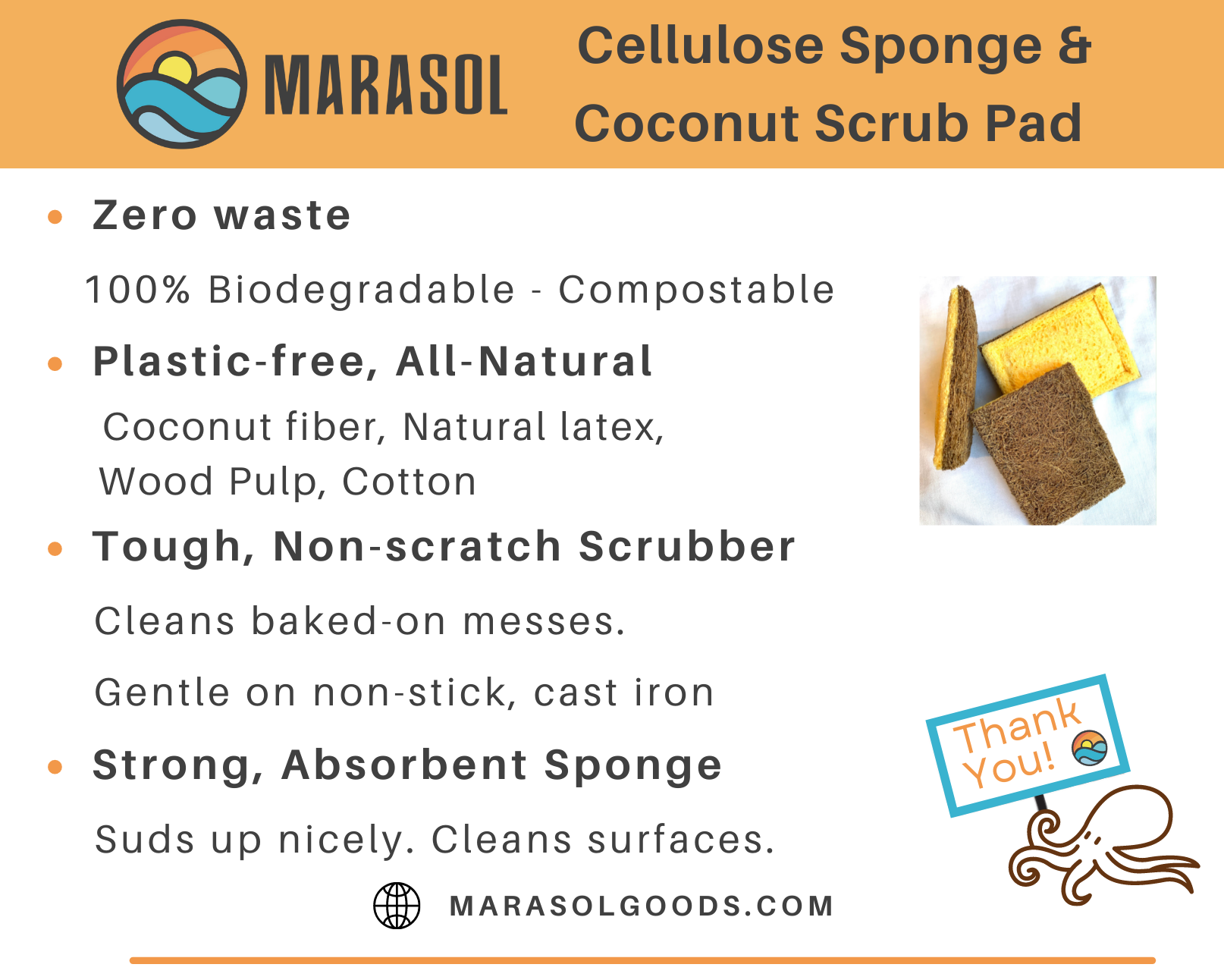 Natural Coconut Scrub Sponge Cellulose Dishwashing Eco-Friendly